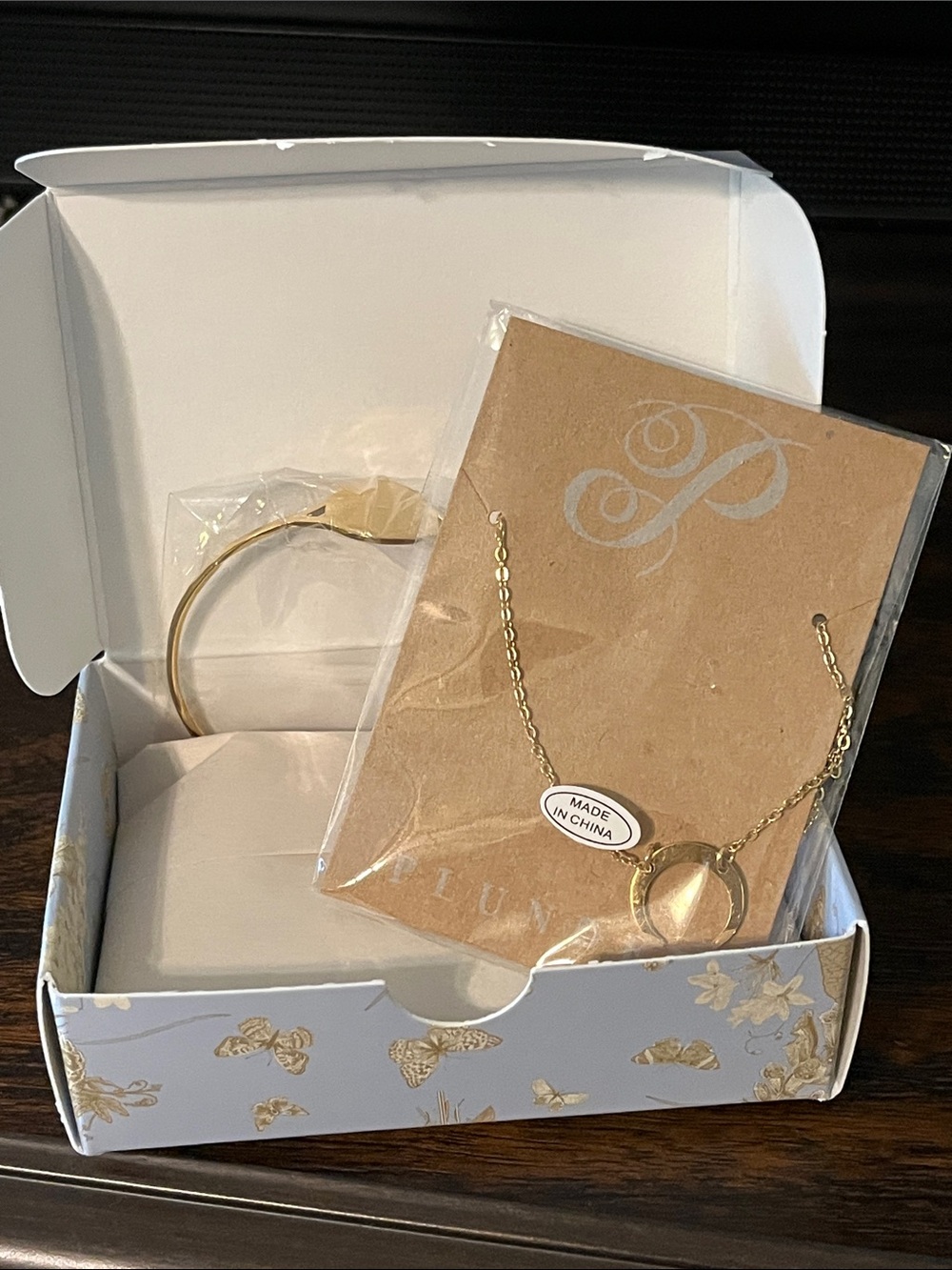Plunder Gold Ring Pendant Necklace with Matching Gold Bangle NEW